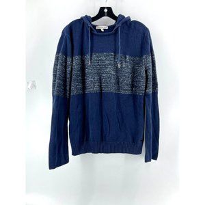 Calvin Klein Jeans Men's Long Sleeve Hooded Blue Gray Stripe Sweater Size Large